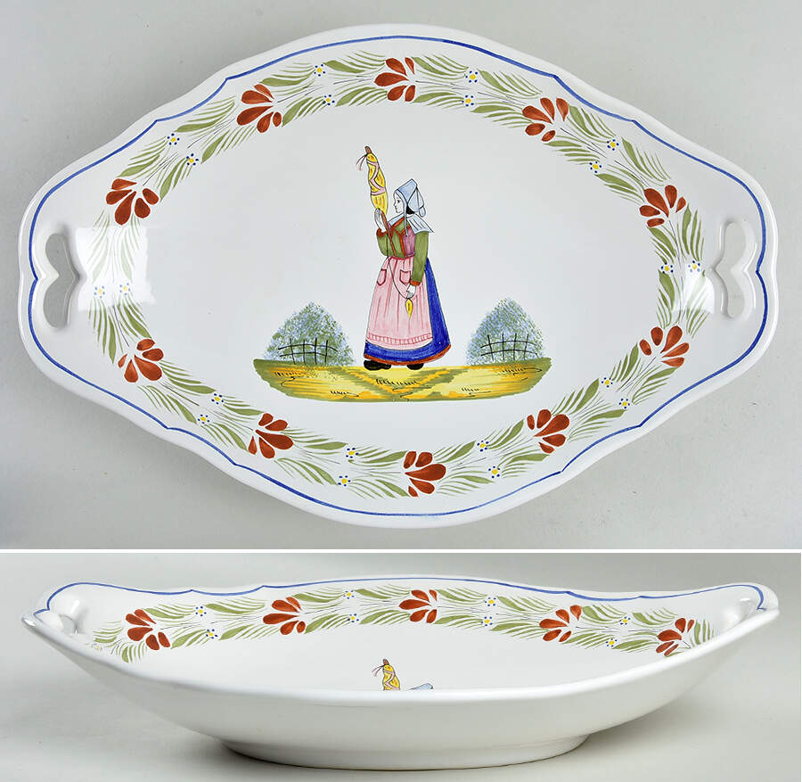 Paysan 14" Large Oval Handled Fruit Bowl by Quimper-1