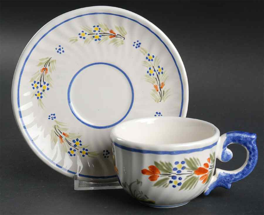 Paysan Flat Cup & Saucer Set by Quimper-1