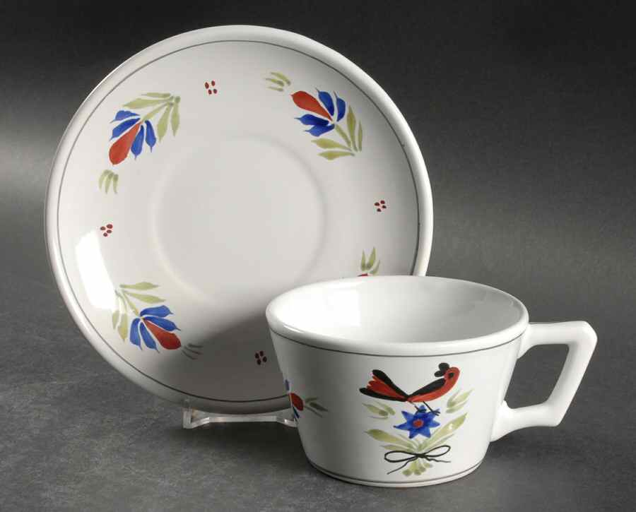 QUI4 Flat Cup & Saucer Set by Quimper-1