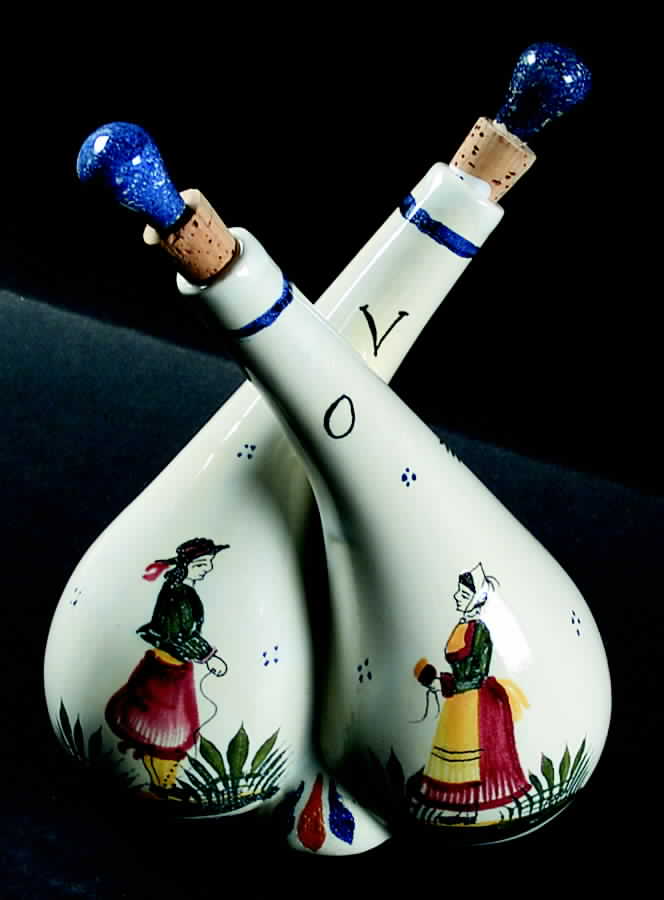 QUI8 Attached Oil and Vinegar Set with Stoppers by Quimper-1