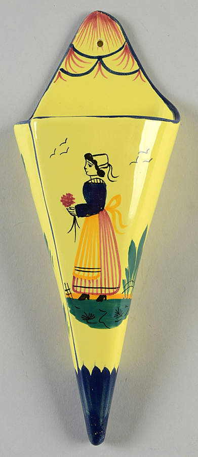 Soleil Yellow (Octagonal, Lady) 8" Wall Pocket Vase by Quimper-1