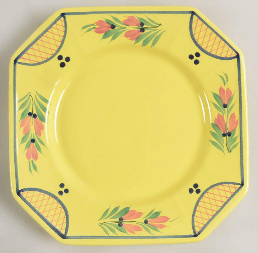 Soleil Yellow (Octagonal, Lady) Accent Salad Plate by Quimper-1