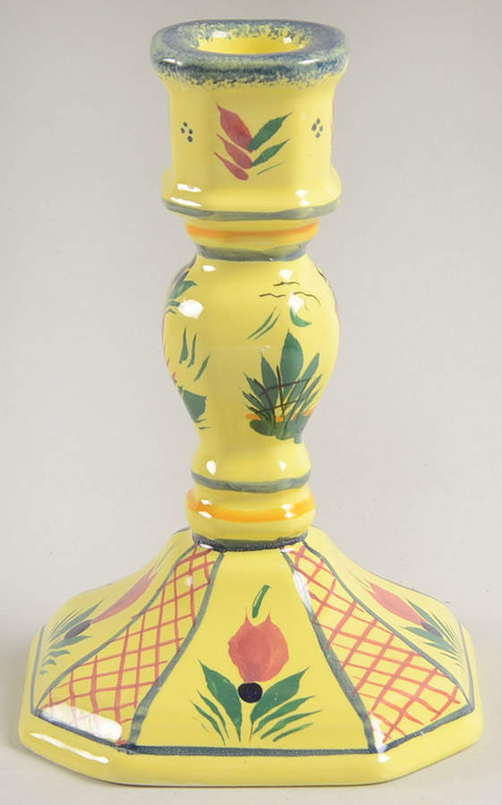 Soleil Yellow (Octagonal, Lady) 5" Candlestick by Quimper-1