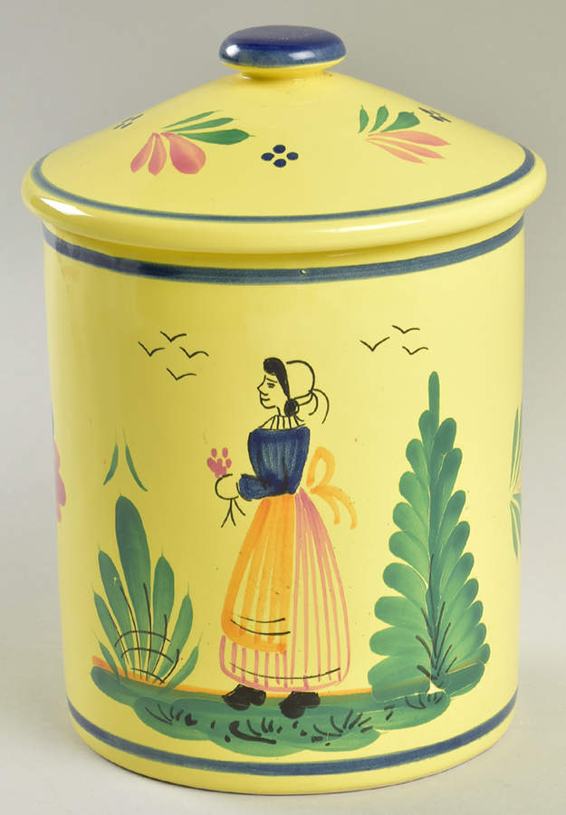 Soleil Yellow (Octagonal, Lady) Large Canister & Lid by Quimper-1