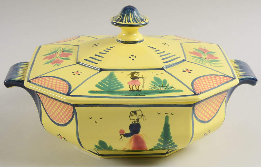 Soleil Yellow (Octagonal, Lady) Octagonal Covered Vegetable by Quimper-1