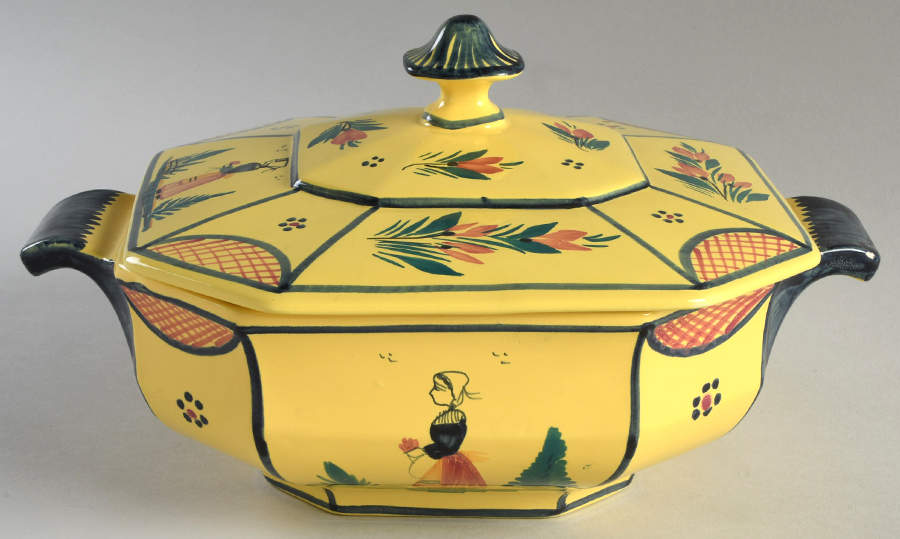 Soleil Yellow (Octagonal, Lady) Octagonal Covered Vegetable by Quimper-1