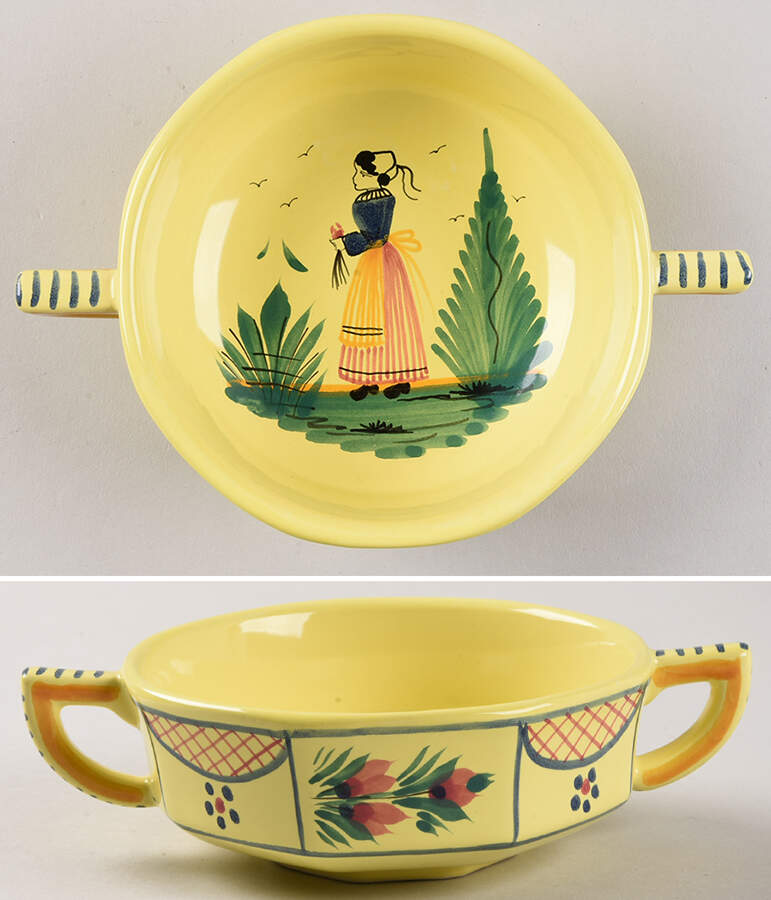 Soleil Yellow (Octagonal, Lady) Flat Cream Soup Bowl by Quimper-1