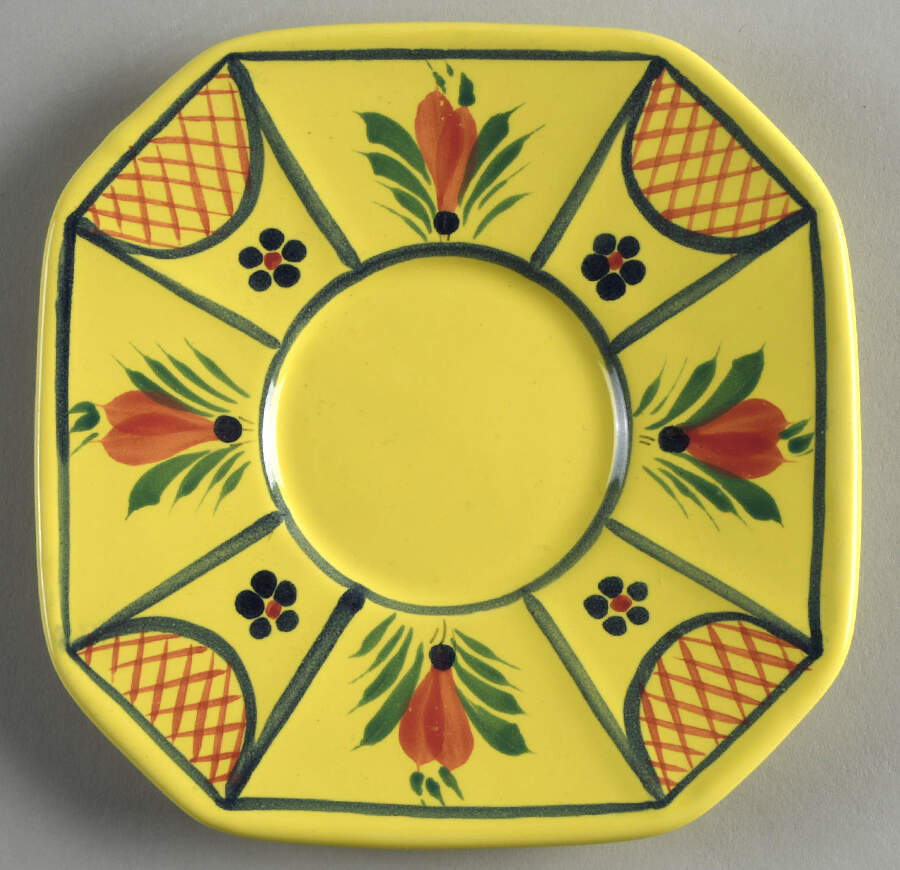 Soleil Yellow (Octagonal, Lady) Saucer for Flat Cup by Quimper-1