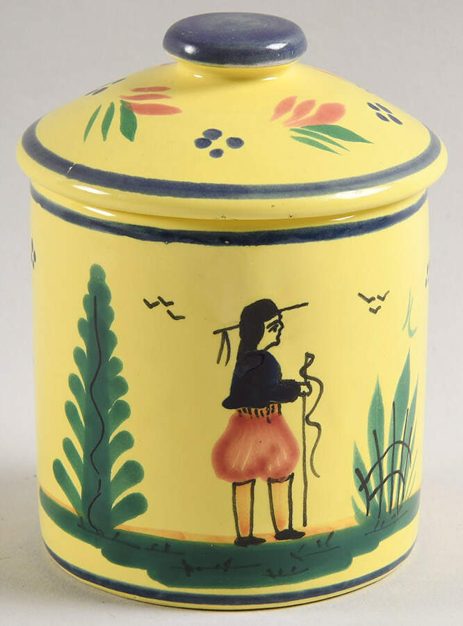 Soleil Yellow (Octagonal, Lady) 3" Storage Jar & Lid by Quimper-1