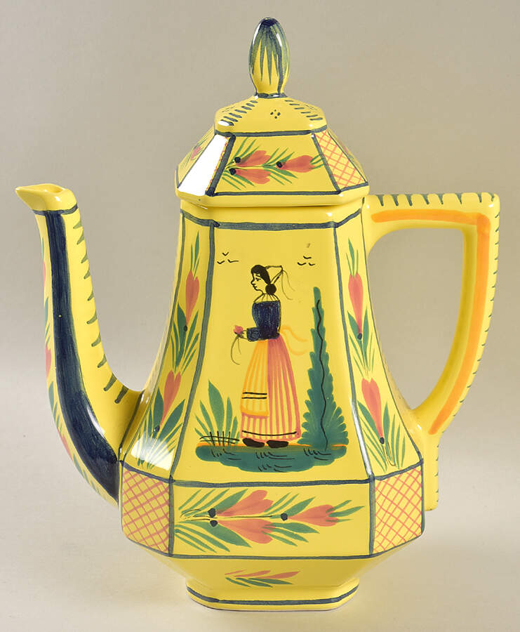 Soleil Yellow (Octagonal, Lady) Coffee Pot & Lid by Quimper-1