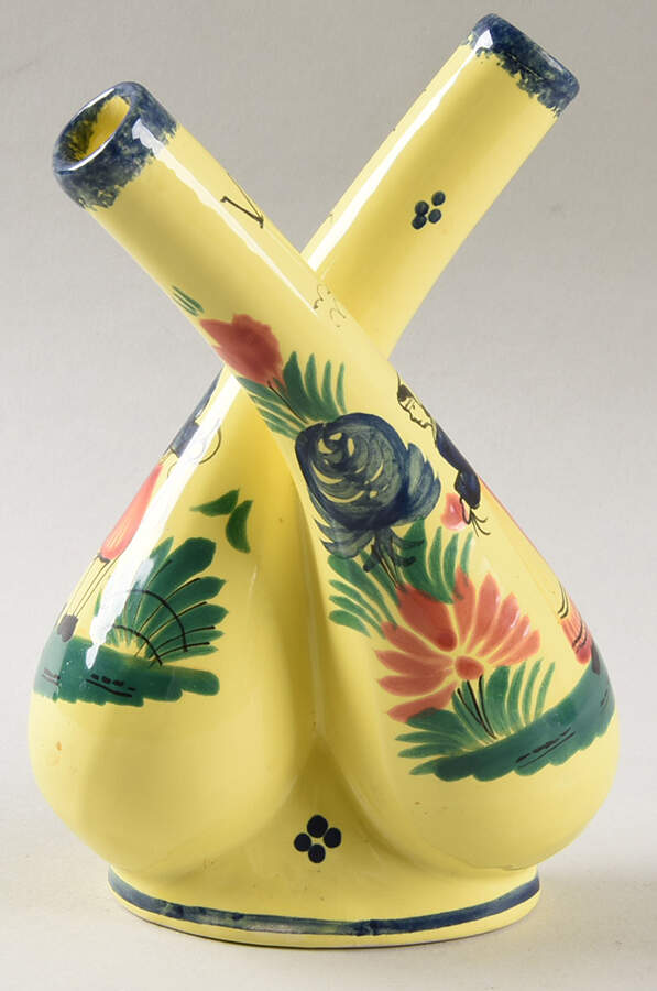 Soleil Yellow (Octagonal, Lady) Attached Oil and Vinegar No Stoppers by Quimper-1