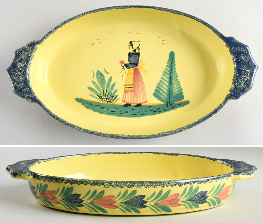 Soleil Yellow (Octagonal, Lady) 13" Oval Baker by Quimper-1