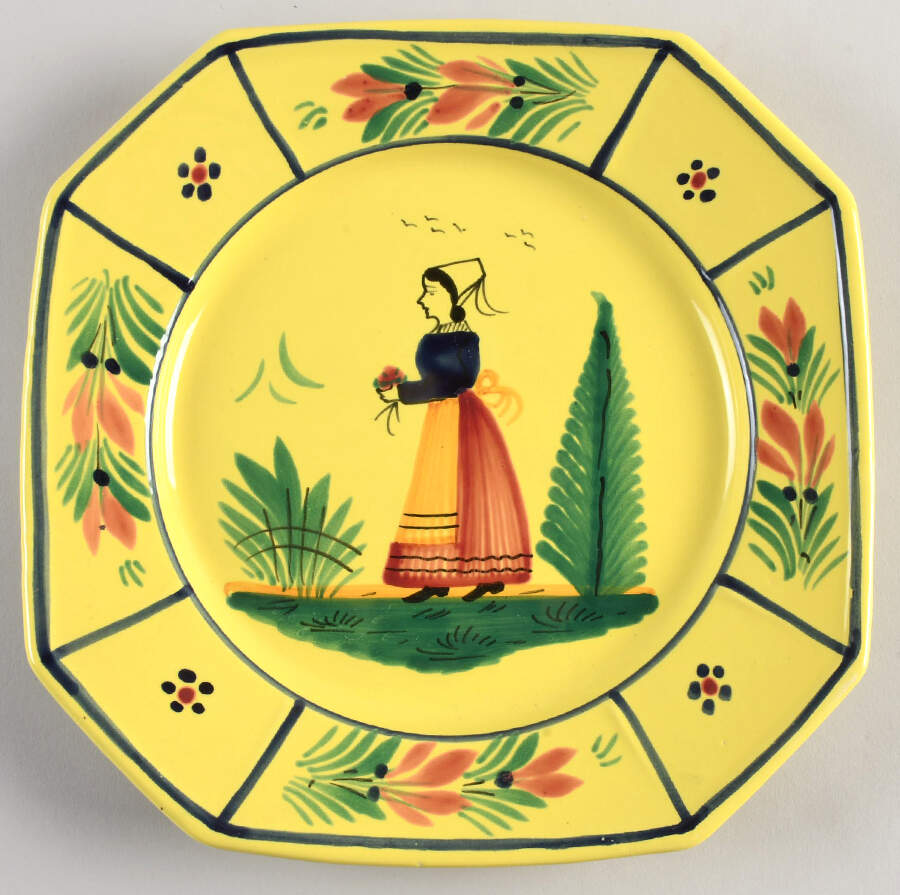 Soleil Yellow (Octagonal, Lady) Luncheon Plate by Quimper-1