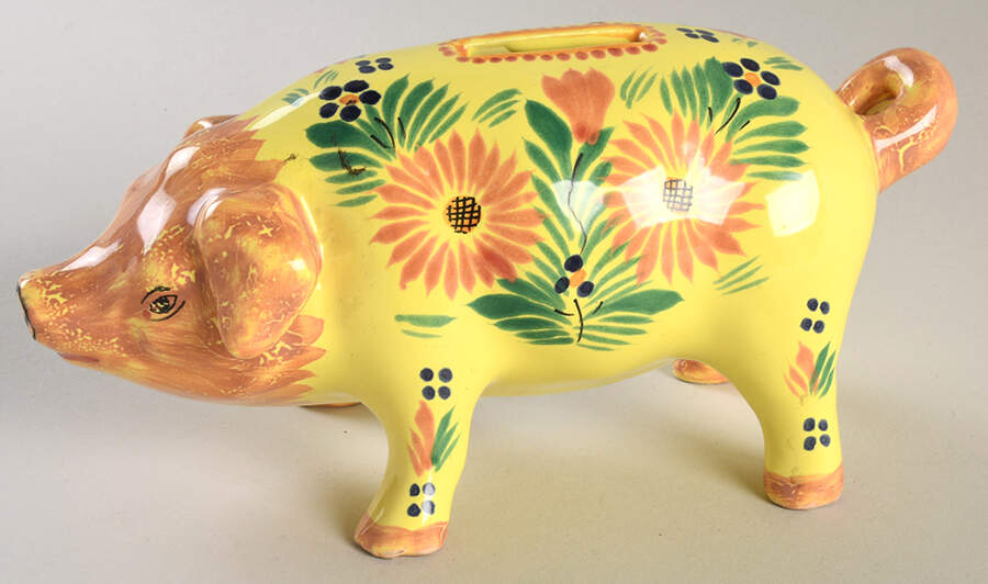 Soleil Yellow (Octagonal, Lady) Piggy Bank by Quimper-1