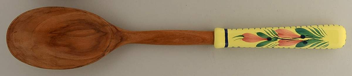 Soleil Yellow (Octagonal, Lady) Salad Serving Spoon with Wood Bowl by Quimper-1