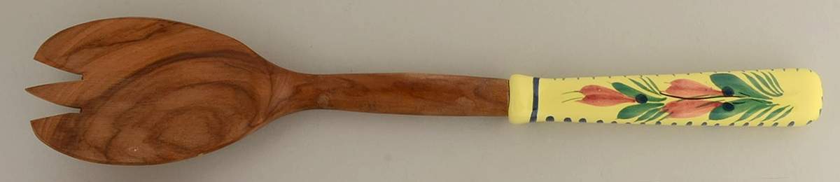Soleil Yellow (Octagonal, Lady) Salad Serving Fork with Wood Prongs by Quimper-1