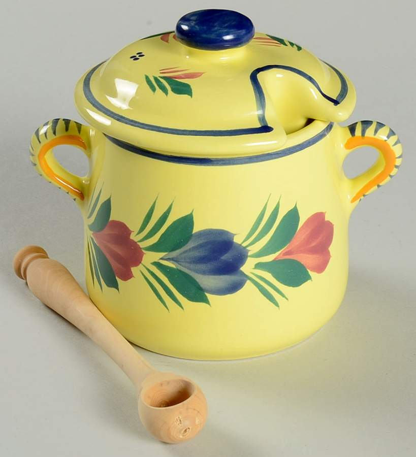 Soleil Yellow (Octagonal, Lady) Jam/Jelly & Lid by Quimper-1