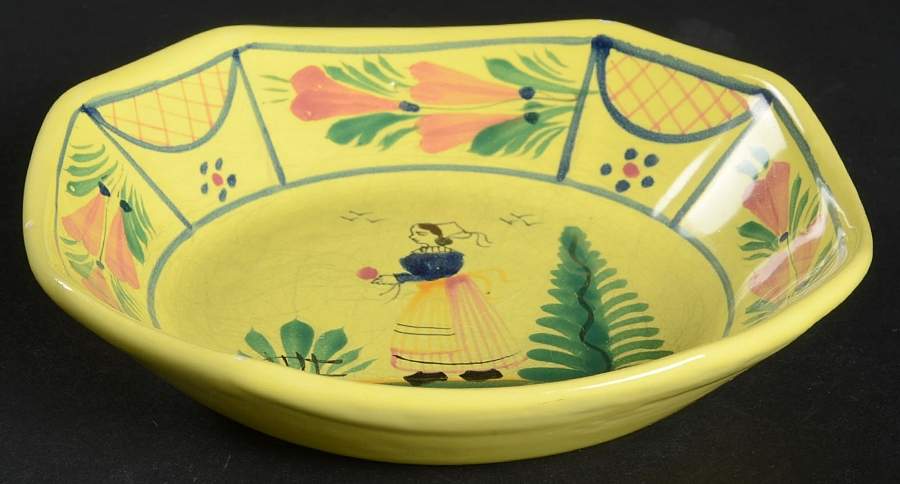 Soleil Yellow (Octagonal, Lady) Fruit/Dessert (Sauce) Bowl by Quimper-1
