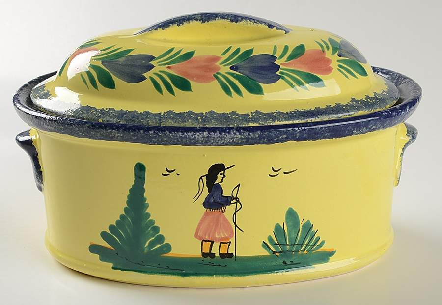 Soleil Yellow (Round) 2 Quart Oval Covered Casserole by Quimper-1