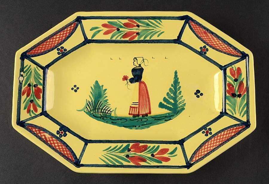 Soleil Yellow (Octagonal, Lady) 10" Oval Serving Platter by Quimper-1
