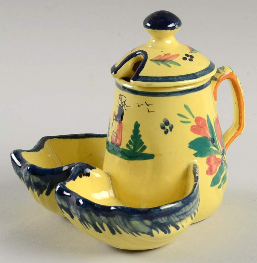 Soleil Yellow (Octagonal, Lady) Mustard Jar & Lid by Quimper-1