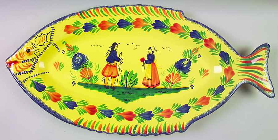 Soleil Yellow (Octagonal, Lady) 24" Fish Shaped Platter by Quimper-1