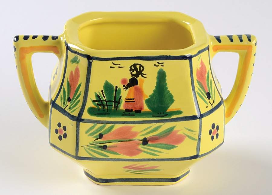 Soleil Yellow (Octagonal, Lady) Sugar Bowl No Lid by Quimper-1