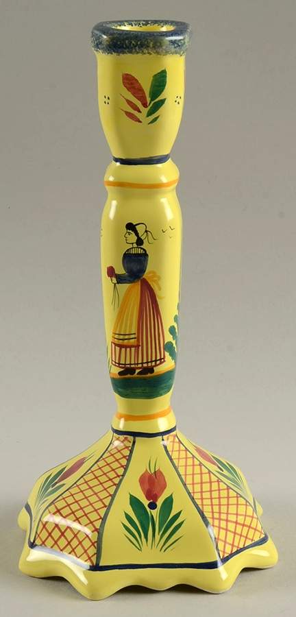 Soleil Yellow (Octagonal, Lady) 8" Tall Candlestick by Quimper-1