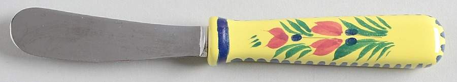 Soleil Yellow (Octagonal, Lady) Hollow Handle Butter Spreader by Quimper-1