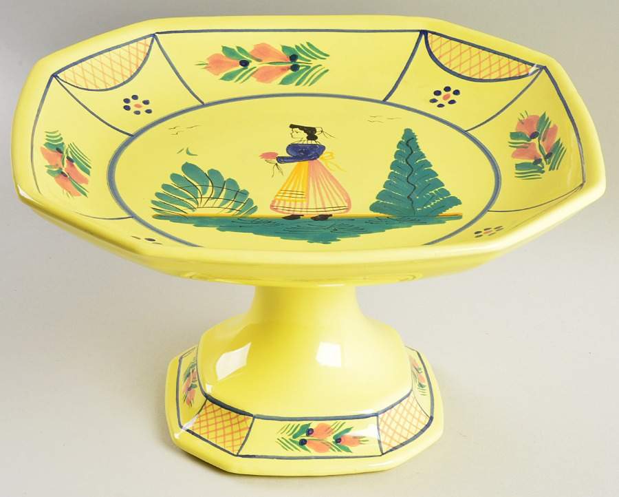 Soleil Yellow (Octagonal, Lady) Square Compote (Height X Width) by Quimper-1