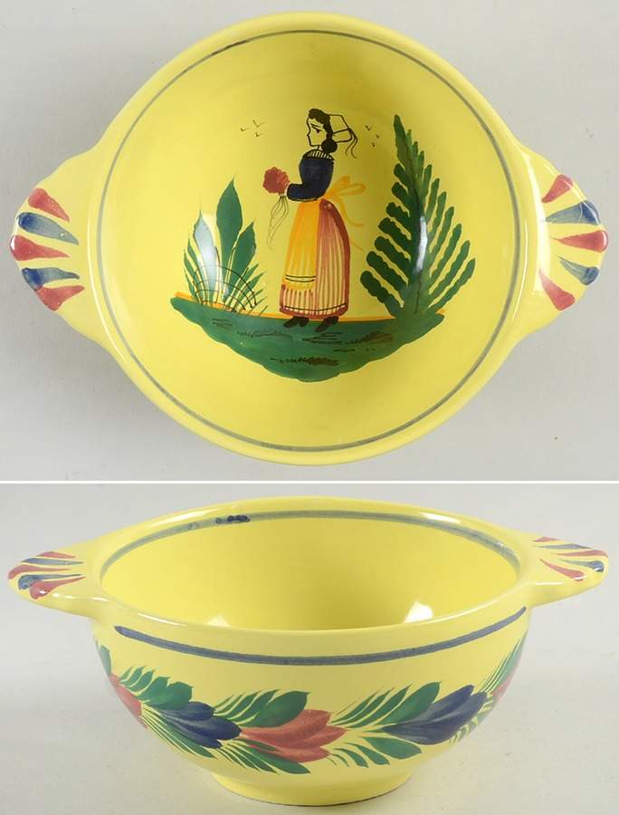 Soleil Yellow (Octagonal, Lady) Lugged Cereal Bowl by Quimper-1