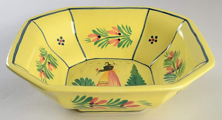Soleil Yellow (Octagonal, Lady) 11" Large Salad Serving Bowl by Quimper-1