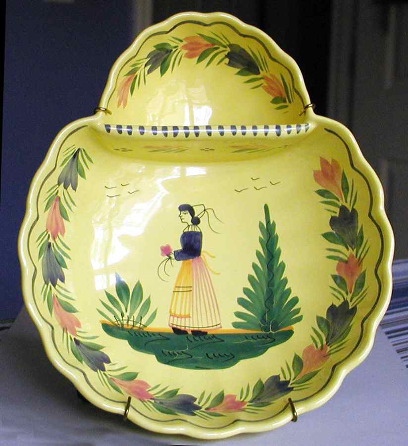 Soleil Yellow (Octagonal, Lady) Strawberry Serving Bowl by Quimper-1