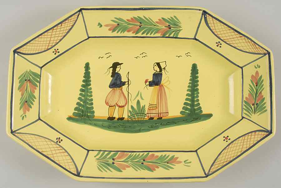 Soleil Yellow (Octagonal, Lady) 17" Oval Serving Platter by Quimper-1