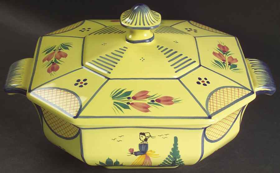 Soleil Yellow (Octagonal, Lady) Octagonal Covered Vegetable by Quimper-1