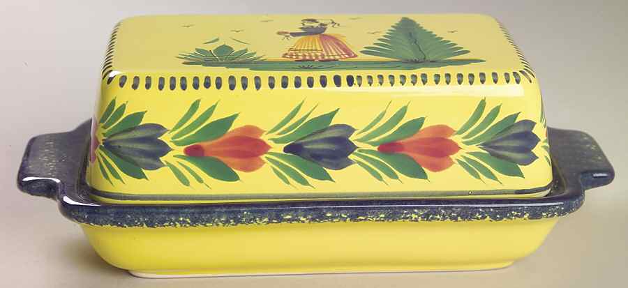 Soleil Yellow (Octagonal, Lady) Rectangular Covered Butter by Quimper-1