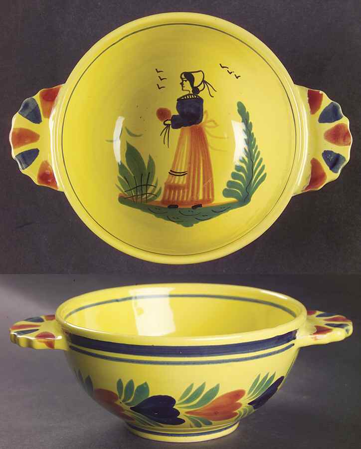 Soleil Yellow (Octagonal, Lady) Lugged Cereal Bowl by Quimper-1