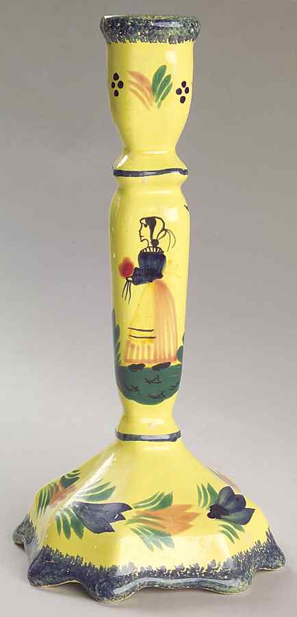 Soleil Yellow (Octagonal, Lady) 8" Tall Candlestick by Quimper-1