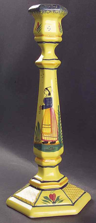 Soleil Yellow (Octagonal, Lady) 11" Candlestick by Quimper-1