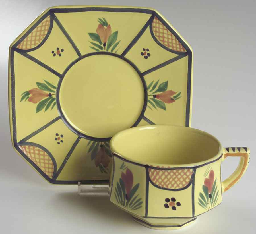 Soleil Yellow (Octagonal, Lady) Oversized Cup & Saucer Set by Quimper-1