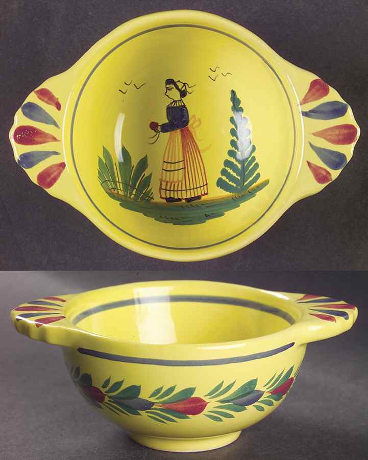 Soleil Yellow (Octagonal, Lady) Lugged Fruit/Dessert (Sauce) Bowl by Quimper-1