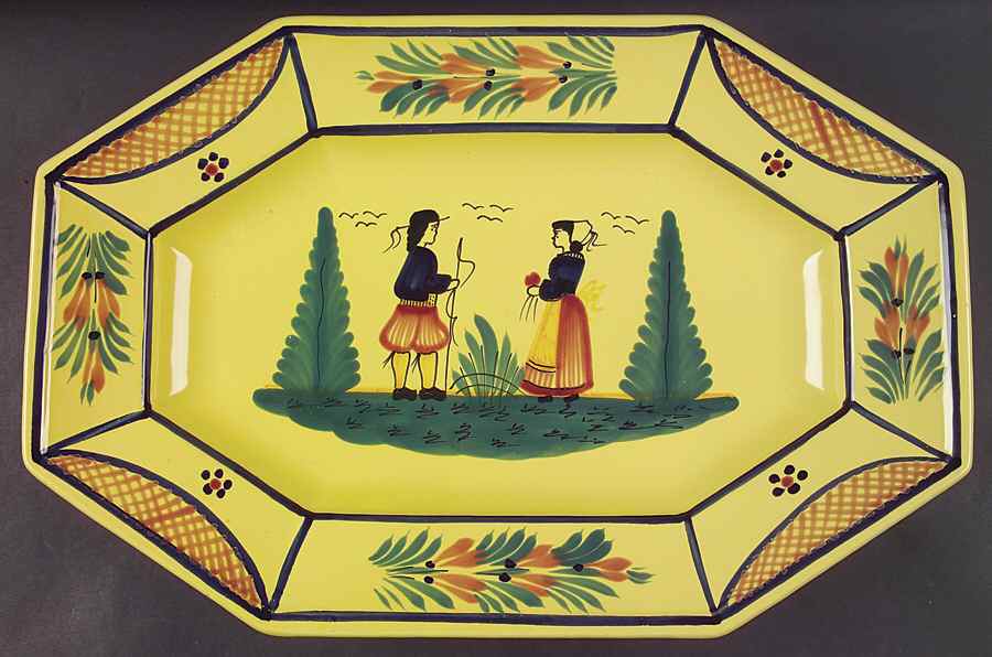 Soleil Yellow (Octagonal, Lady) 16" Oval Serving Platter by Quimper-1