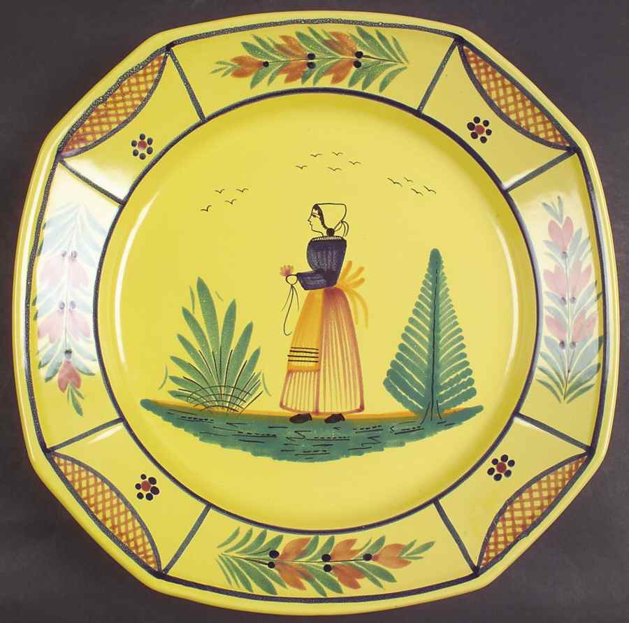 Soleil Yellow (Octagonal, Lady) Deep Round Platter by Quimper-1
