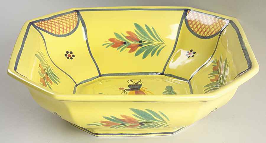 Soleil Yellow (Octagonal, Lady) 11" Large Salad Serving Bowl by Quimper-1