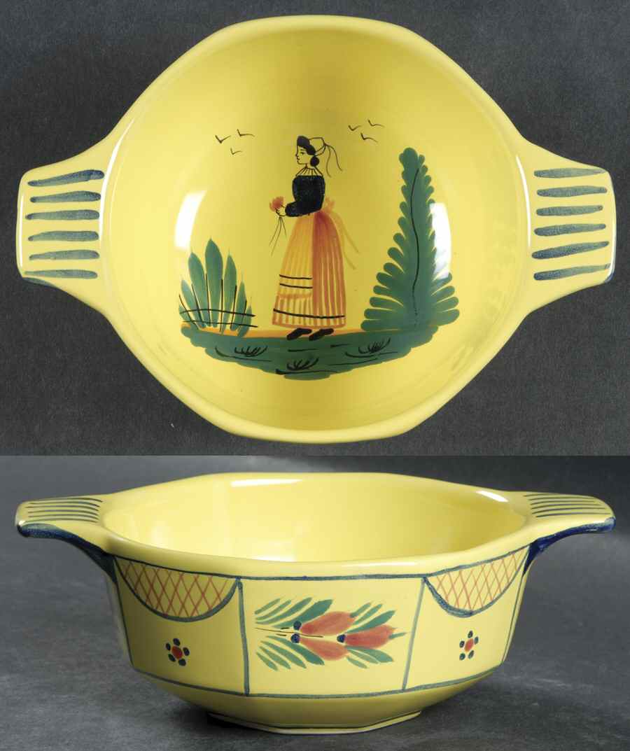 Soleil Yellow (Octagonal, Lady) Lugged Soup/Cereal Bowl by Quimper-1