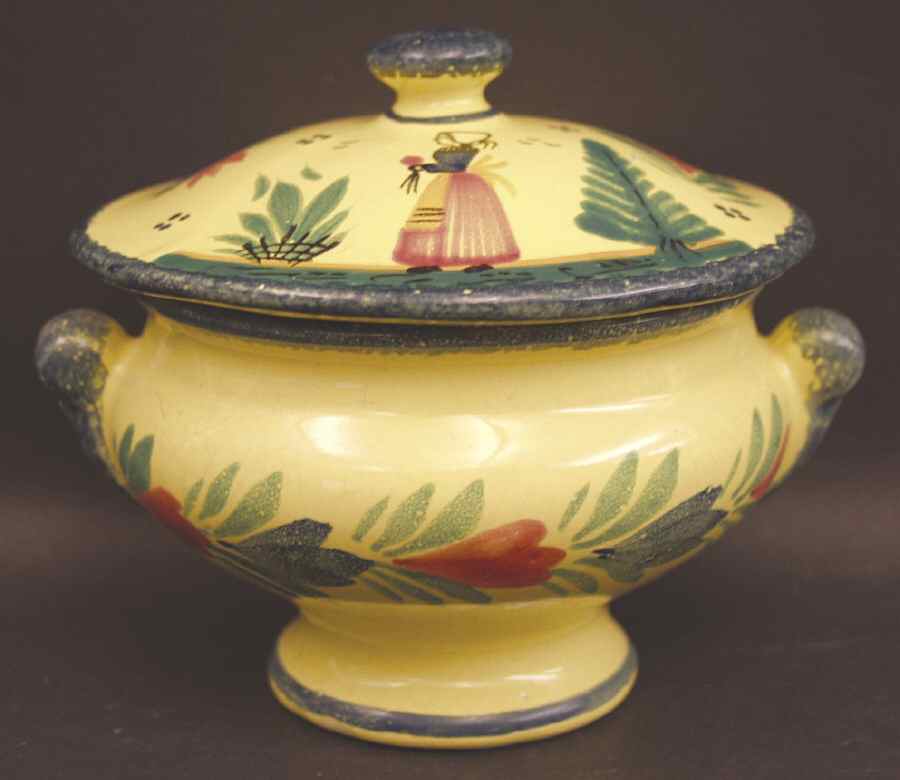 Soleil Yellow (Octagonal, Lady) Sugar Bowl/Jam/Jelly & Lid by Quimper-1