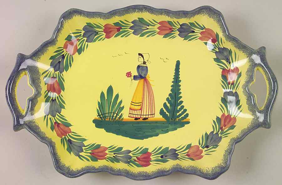Soleil Yellow (Octagonal, Lady) 12" Handled Tray by Quimper-1