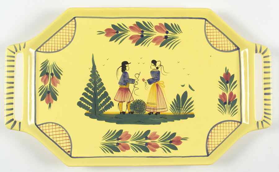 Soleil Yellow (Octagonal, Lady) 19" Handled Tray by Quimper-1