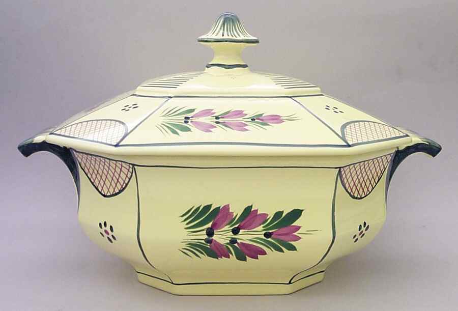 Soleil Yellow (Octagonal, Lady) Tureen &  Lid by Quimper-1