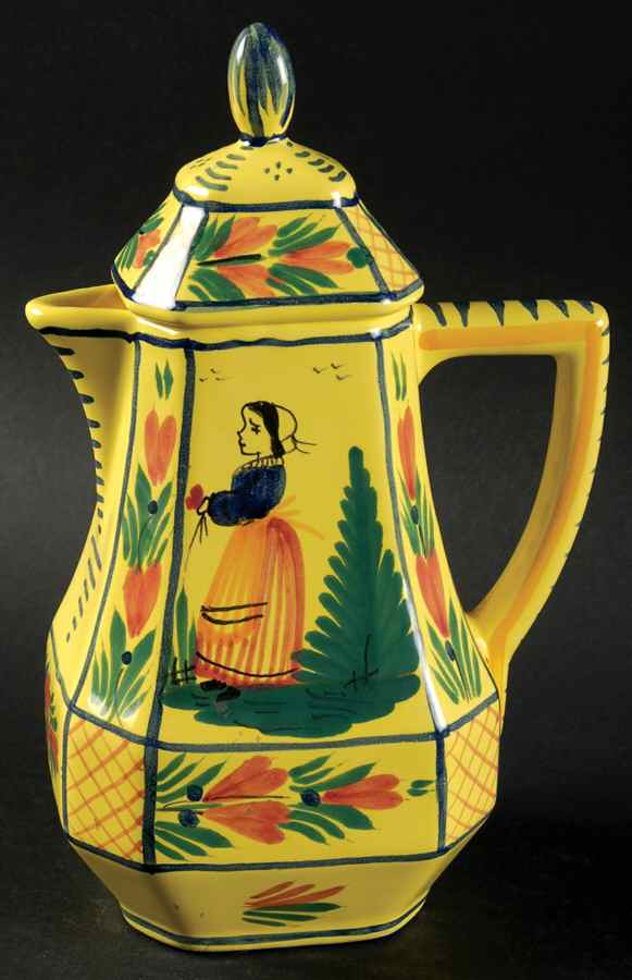Soleil Yellow (Octagonal, Lady) Hot Water Jug & Lid by Quimper-1
